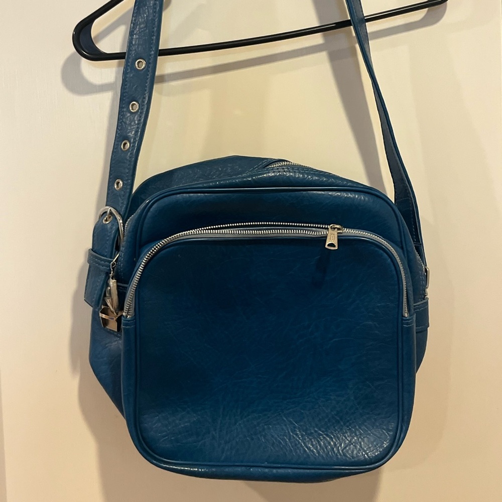 Vintage Blue Leather Shoulder Bag
